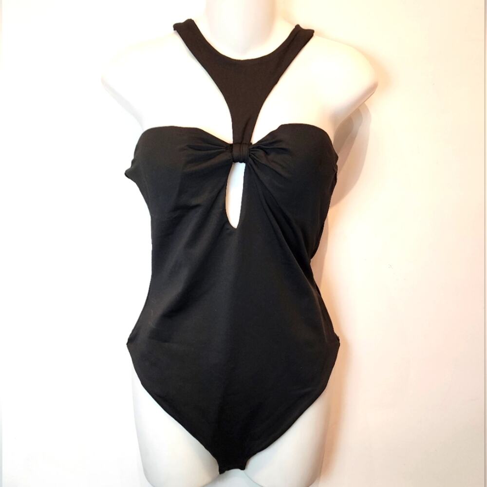 Black Halter Style Swimsuit Zipper Back 284‎ Womens Size L
